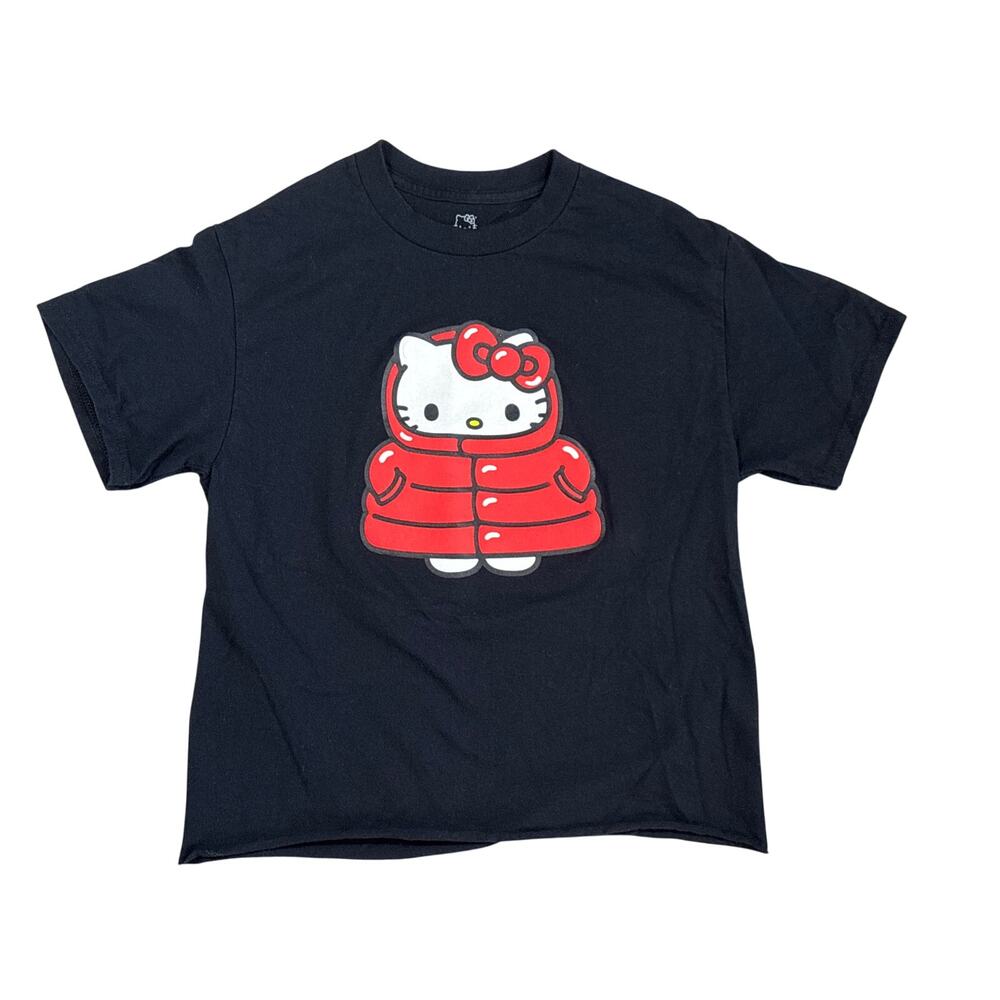 Hello Kitty puffer Puff Print graphic pass thru small black tee shirt cropped
